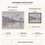 Claude Monet - Inondation a Giverny poster print size comparison and framing display infographic