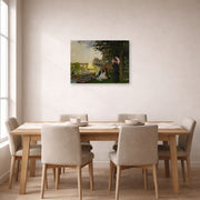 Gallery-wrapped canvas print of Claude Monet's 'L'embarcadere Der Pier' displayed on a wall in a dining room