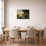 Unframed poster print of Claude Monet's 'L'embarcadere Der Pier' displayed on a wall in a dining room