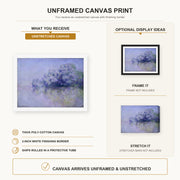 Claude Monet - L'ile Aux Orties canvas print size comparison and framing display infographic