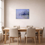 Gallery-wrapped canvas print of Claude Monet's 'L'ile Aux Orties' displayed on a wall in a dining room
