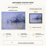 Claude Monet - L'ile Aux Orties poster print size comparison and framing display infographic