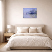 Unframed poster print of Claude Monet's 'L'ile Aux Orties' displayed on a wall in a bedroom
