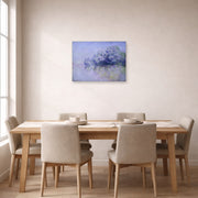 Unframed poster print of Claude Monet's 'L'ile Aux Orties' displayed on a wall in a dining room