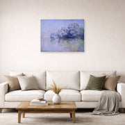 Unframed poster print of Claude Monet's 'L'ile Aux Orties' displayed on a wall in a living room
