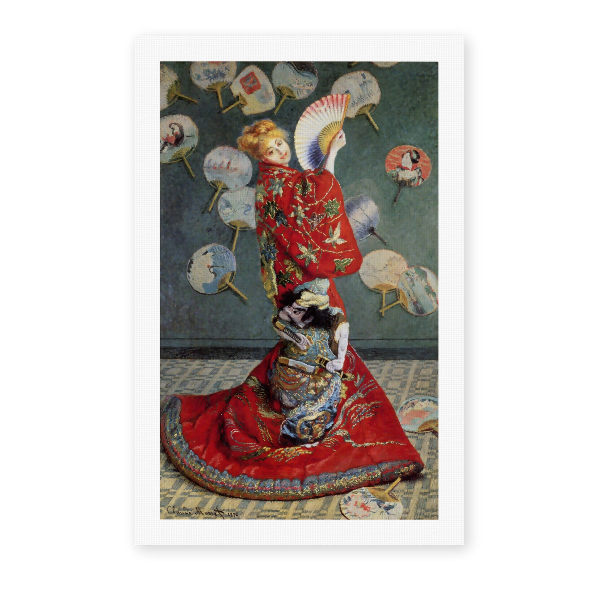 Claude Monet's 'Japonaise' painting reproduced as a rolled canvas print