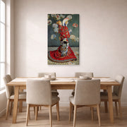 Gallery-wrapped canvas print of Claude Monet's 'Japonaise' displayed on a wall in a dining room