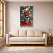 Gallery-wrapped canvas print of Claude Monet's 'Japonaise' displayed on a wall in a living room