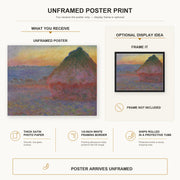 Claude Monet - Meule poster print size comparison and framing display infographic