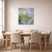 Gallery-wrapped canvas print of Claude Monet's 'Nympheas Water-lilies' displayed on a wall in a dining room