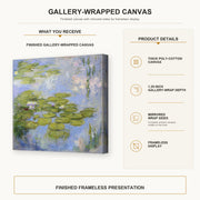 Claude Monet - Nympheas Water-lilies gallery wrap canvas construction and hanging details infographic