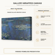 Claude Monet - Nympheas gallery wrap canvas construction and hanging details infographic