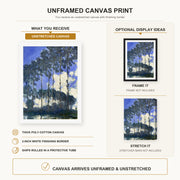 Claude Monet - Poplars on the Epte canvas print size comparison and framing display infographic