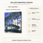 Claude Monet - Poplars on the Epte gallery wrap canvas construction and hanging details infographic