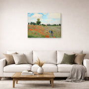 Gallery-wrapped canvas print of Claude Monet's 'Poppies near Argenteuil' displayed on a wall in a living room