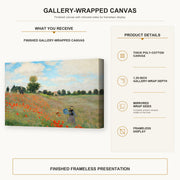 Claude Monet - Poppies near Argenteuil gallery wrap canvas construction and hanging details infographic