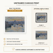 Claude Monet - Port of Dieppe, Evening canvas print size comparison and framing display infographic
