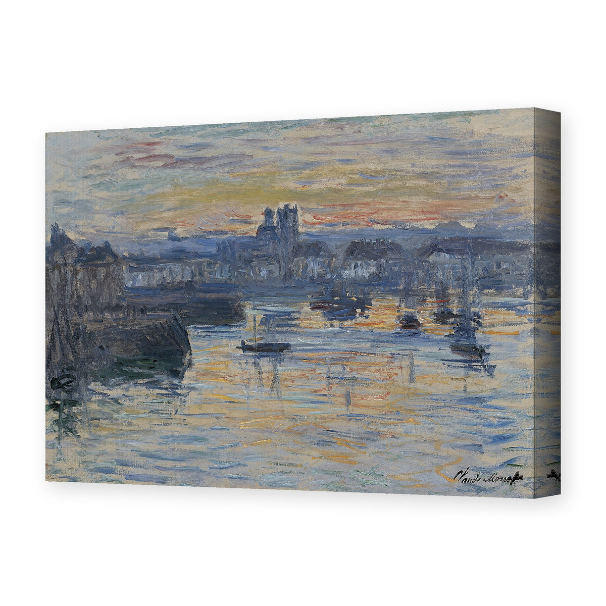 Claude Monet's 'Port of Dieppe, Evening' painting reproduced as a gallery-wrapped canvas print