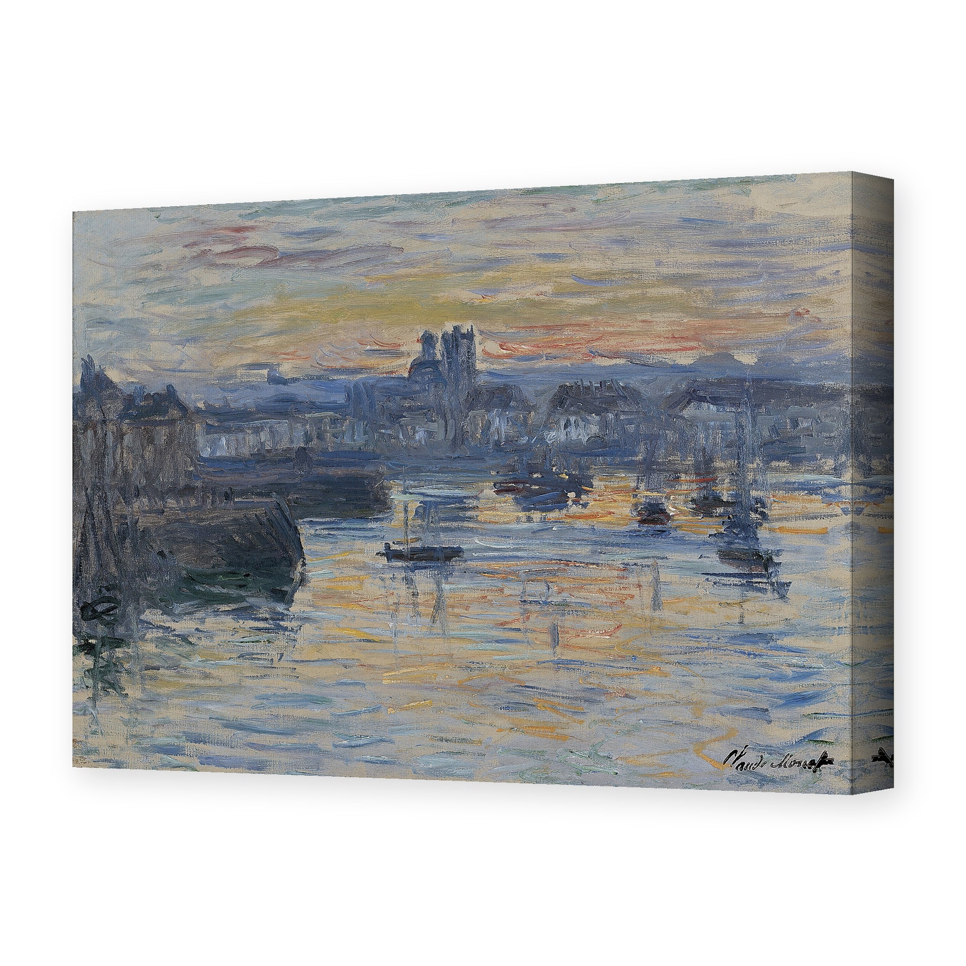 Claude Monet's 'Port of Dieppe, Evening' painting reproduced as a gallery-wrapped canvas print