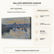 Claude Monet - Port of Dieppe, Evening gallery wrap canvas construction and hanging details infographic