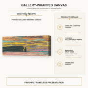 Claude Monet - Sunset gallery wrap canvas construction and hanging details infographic
