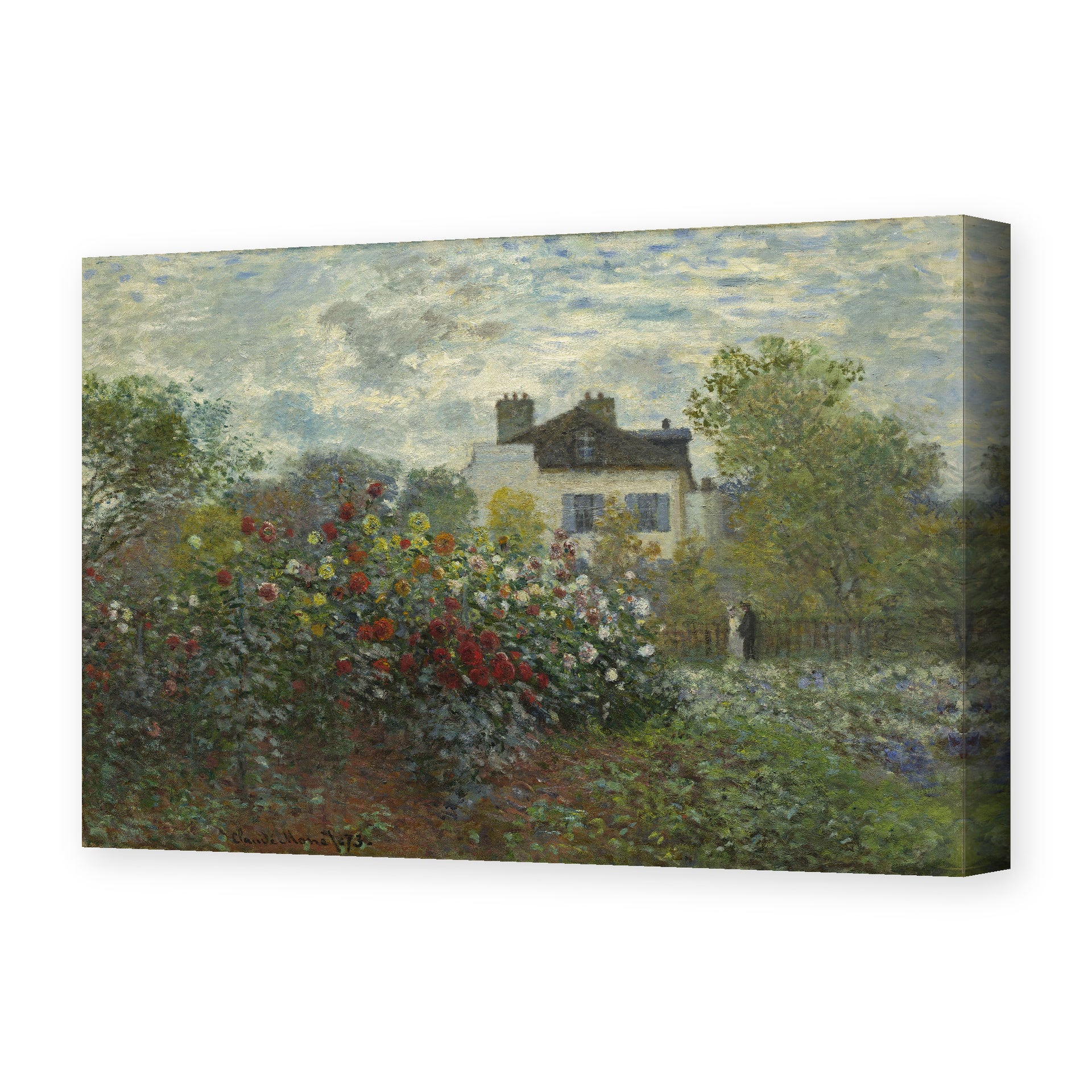 Claude Monet's 'The Artist's Garden in Argenteuil (a Corner of the Garden with Dahlias)' painting reproduced as a gallery-wrapped canvas print