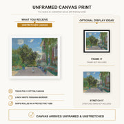 Claude Monet - The Artist's House at Argenteuil canvas print size comparison and framing display infographic