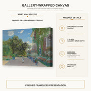 Claude Monet - The Artist's House at Argenteuil gallery wrap canvas construction and hanging details infographic