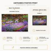 Claude Monet - The Artists Garden at Giverny poster print size comparison and framing display infographic