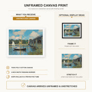 Claude Monet - The Bridge at Argenteuil canvas print size comparison and framing display infographic