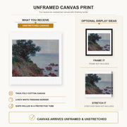 Claude Monet - The Edges of the Mediterranean, Gray Time canvas print size comparison and framing display infographic