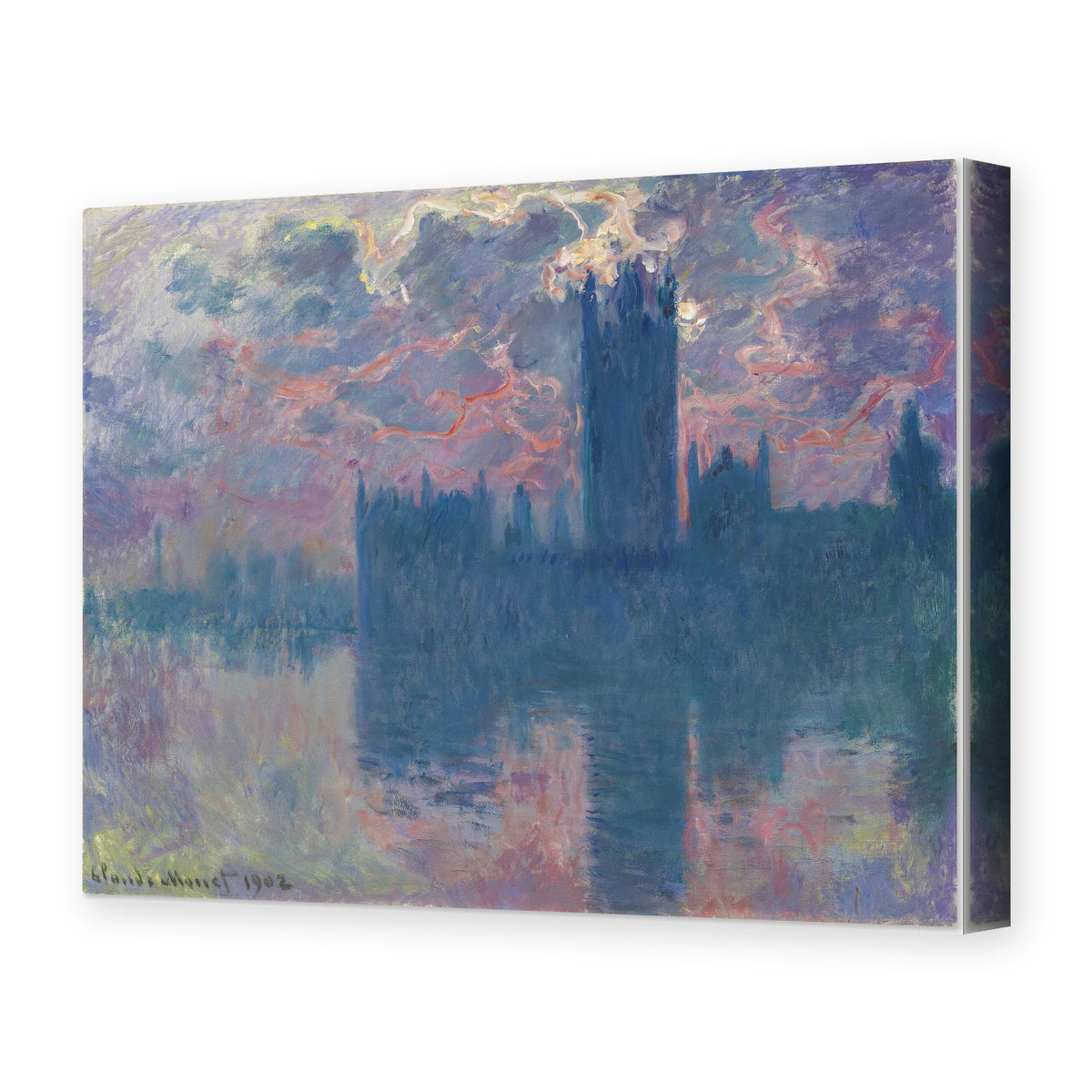 Claude Monet's 'The Houses of Parliament, Sunset' painting reproduced as a gallery-wrapped canvas print