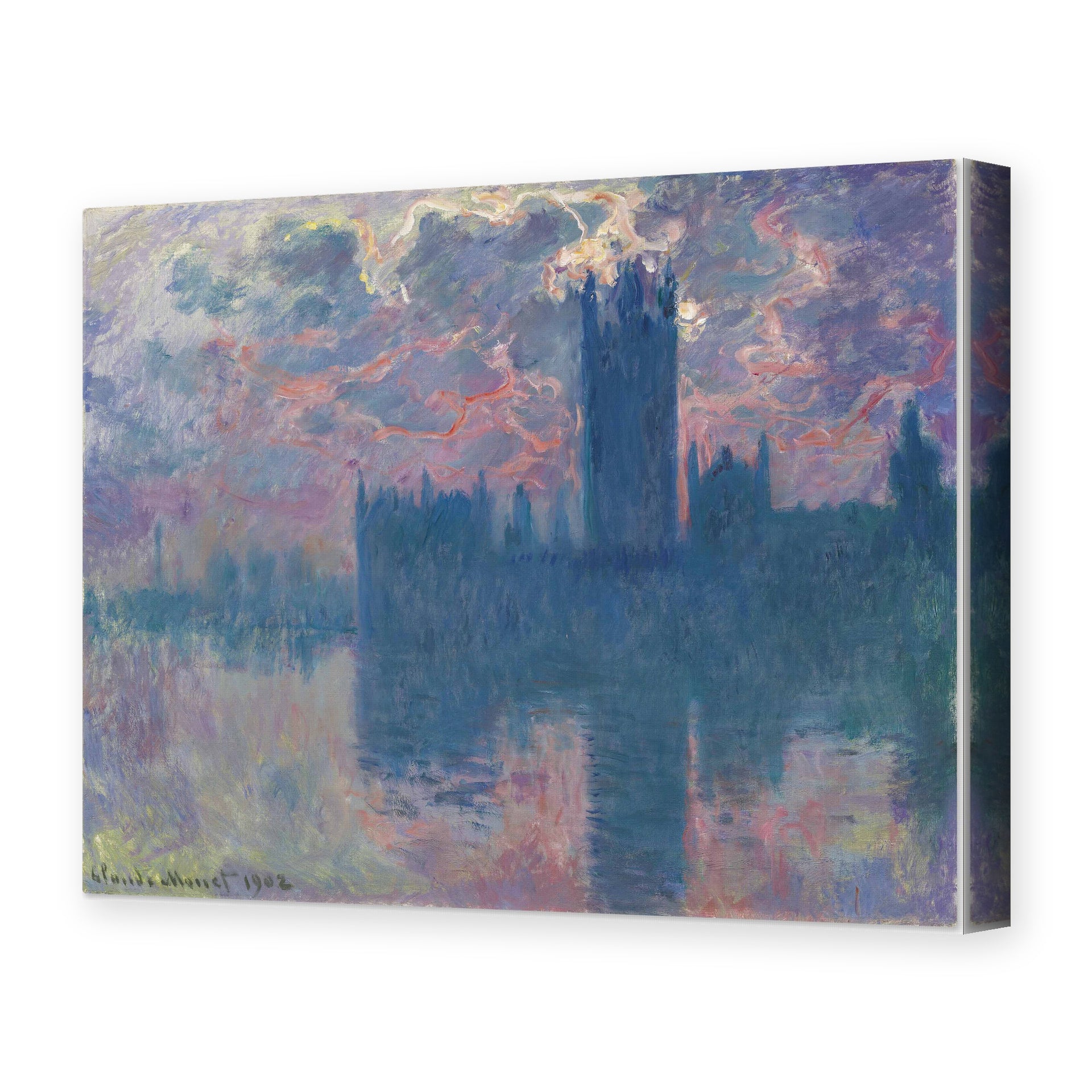 Claude Monet's 'The Houses of Parliament, Sunset' painting reproduced as a gallery-wrapped canvas print