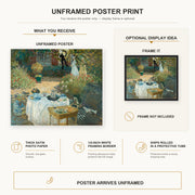 Claude Monet - The Luncheon, Monet's Garden at Argenteuil poster print size comparison and framing display infographic