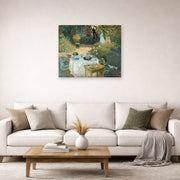 Unframed poster print of Claude Monet's 'The Luncheon, Monet's Garden at Argenteuil' displayed on a wall in a living room