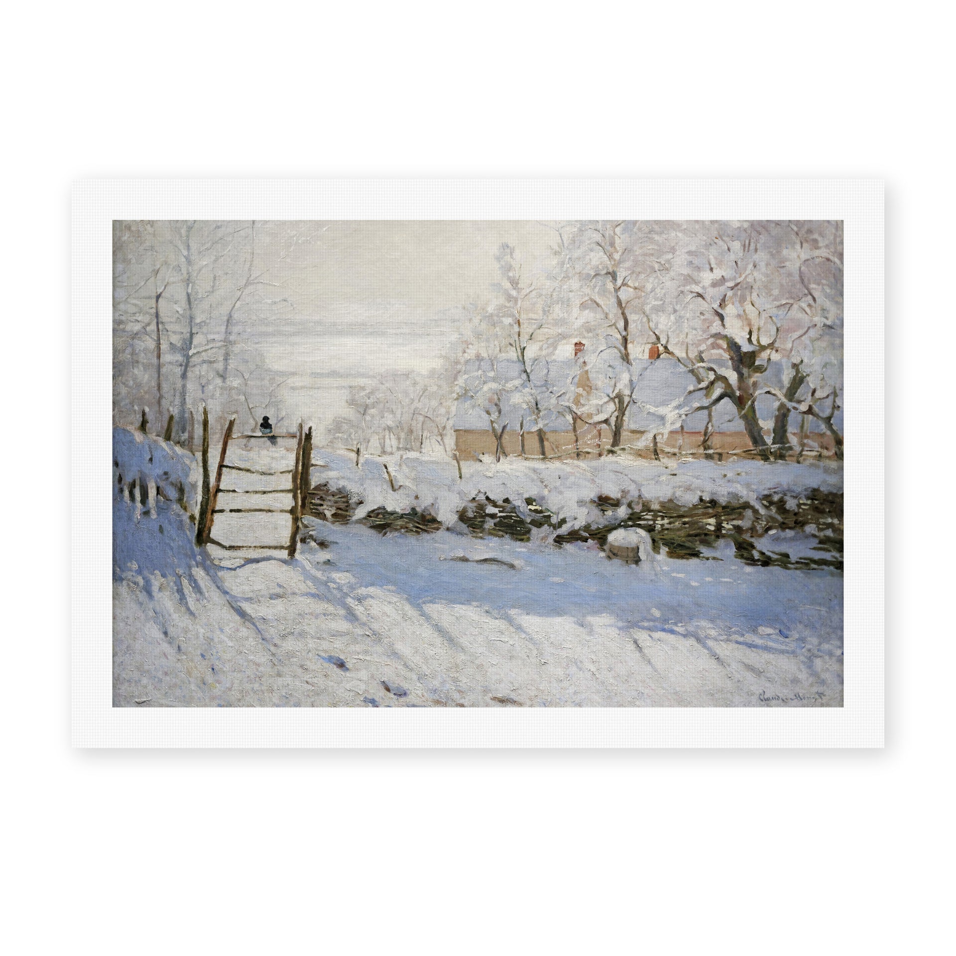 Claude Monet's 'The Magpie' painting reproduced as a rolled canvas print