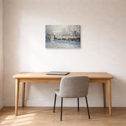 Gallery-wrapped canvas print of Claude Monet's 'The Magpie' displayed on a wall in a office