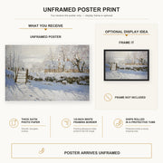 Claude Monet - The Magpie poster print size comparison and framing display infographic