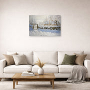 Unframed poster print of Claude Monet's 'The Magpie' displayed on a wall in a living room
