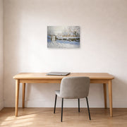 Unframed poster print of Claude Monet's 'The Magpie' displayed on a wall in a office