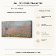 Claude Monet - The Willows gallery wrap canvas construction and hanging details infographic