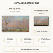 Claude Monet - The Willows poster print size comparison and framing display infographic