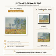 Claude Monet - Under the Poplar canvas print size comparison and framing display infographic