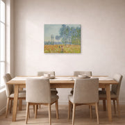 Gallery-wrapped canvas print of Claude Monet's 'Under the Poplar' displayed on a wall in a dining room