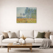 Gallery-wrapped canvas print of Claude Monet's 'Under the Poplar' displayed on a wall in a living room