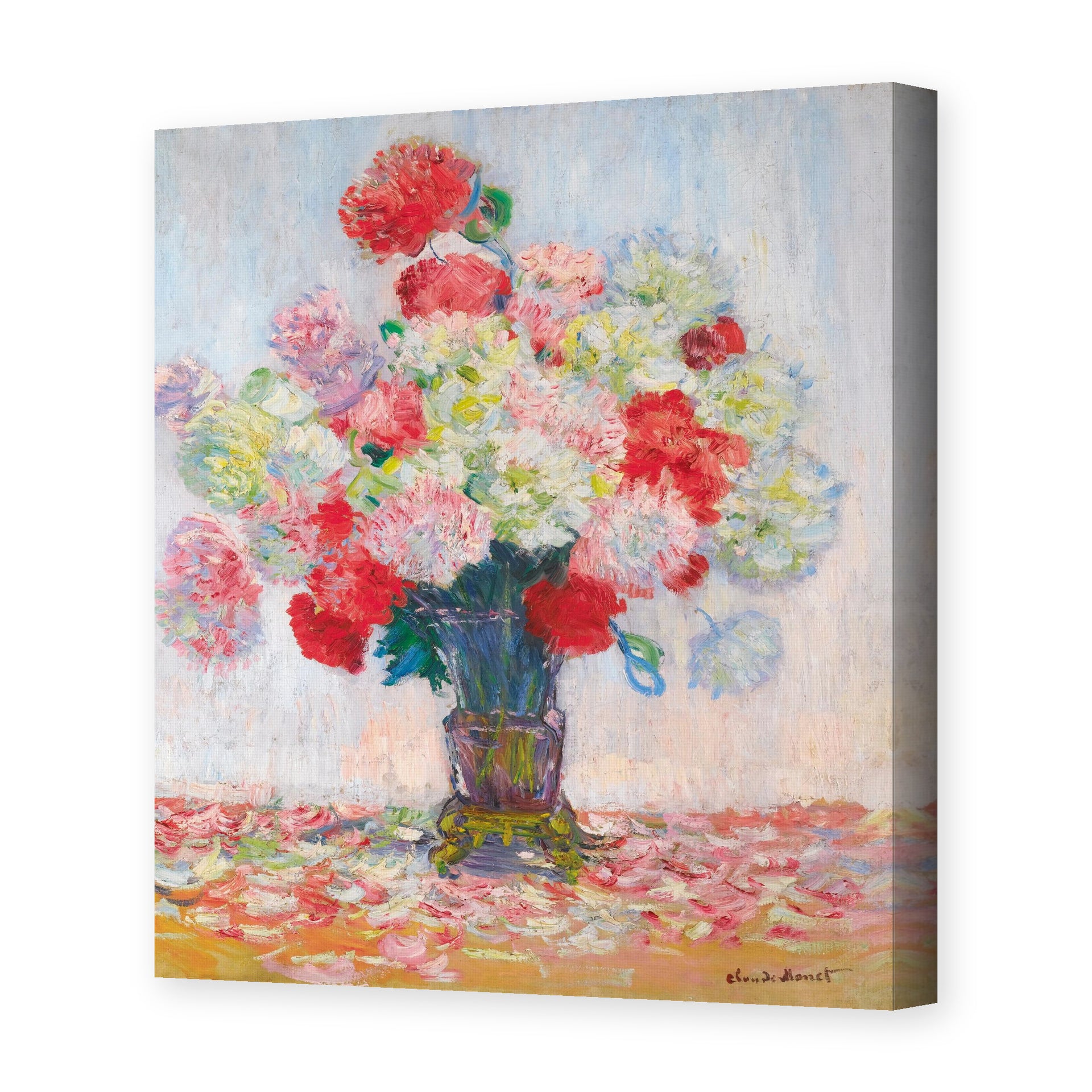 Claude Monet's 'Vase De Pivoines' painting reproduced as a gallery-wrapped canvas print