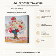 Claude Monet - Vase De Pivoines gallery wrap canvas construction and hanging details infographic