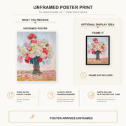 Claude Monet - Vase De Pivoines poster print size comparison and framing display infographic