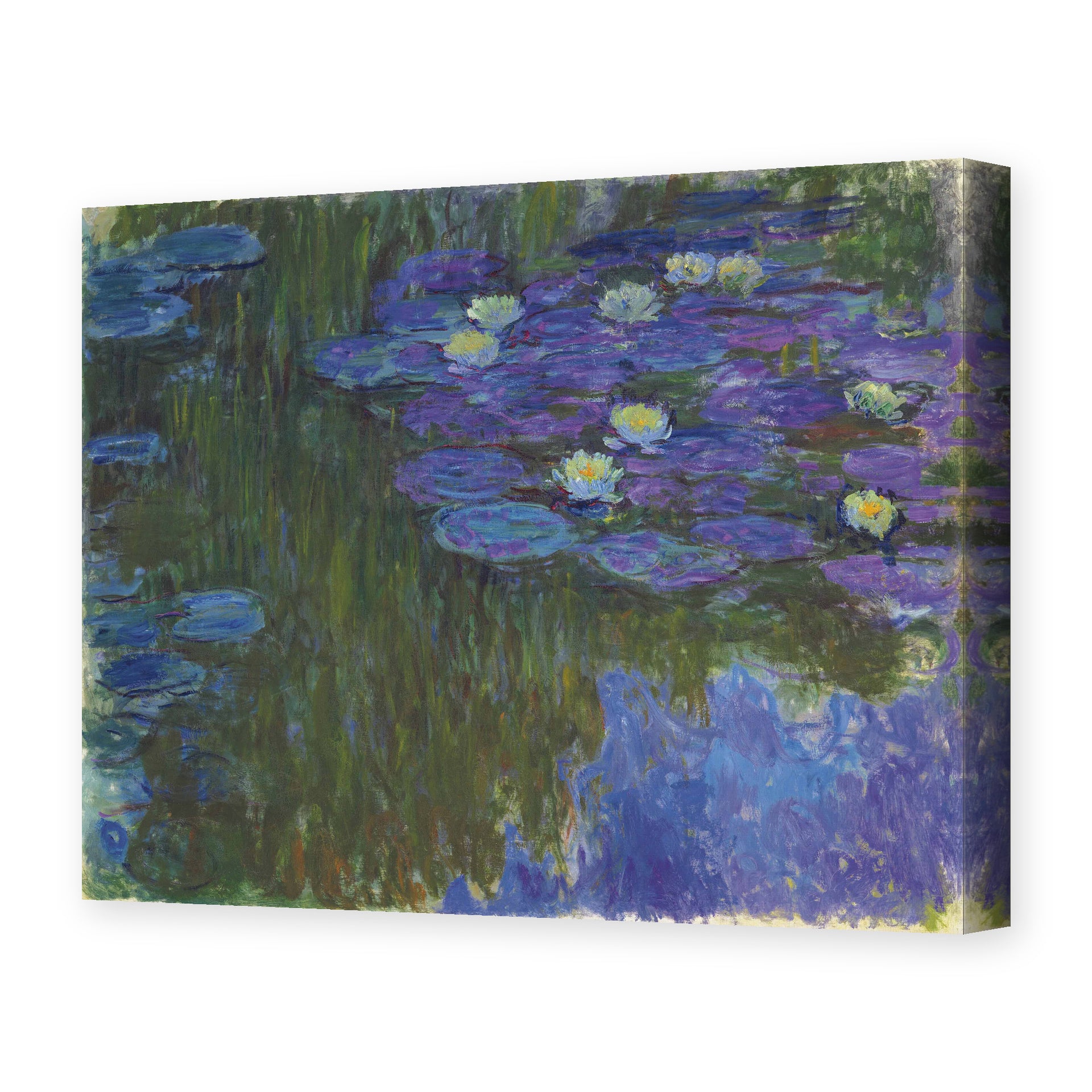 Claude Monet's 'Waterlilies in Bloom' painting reproduced as a gallery-wrapped canvas print