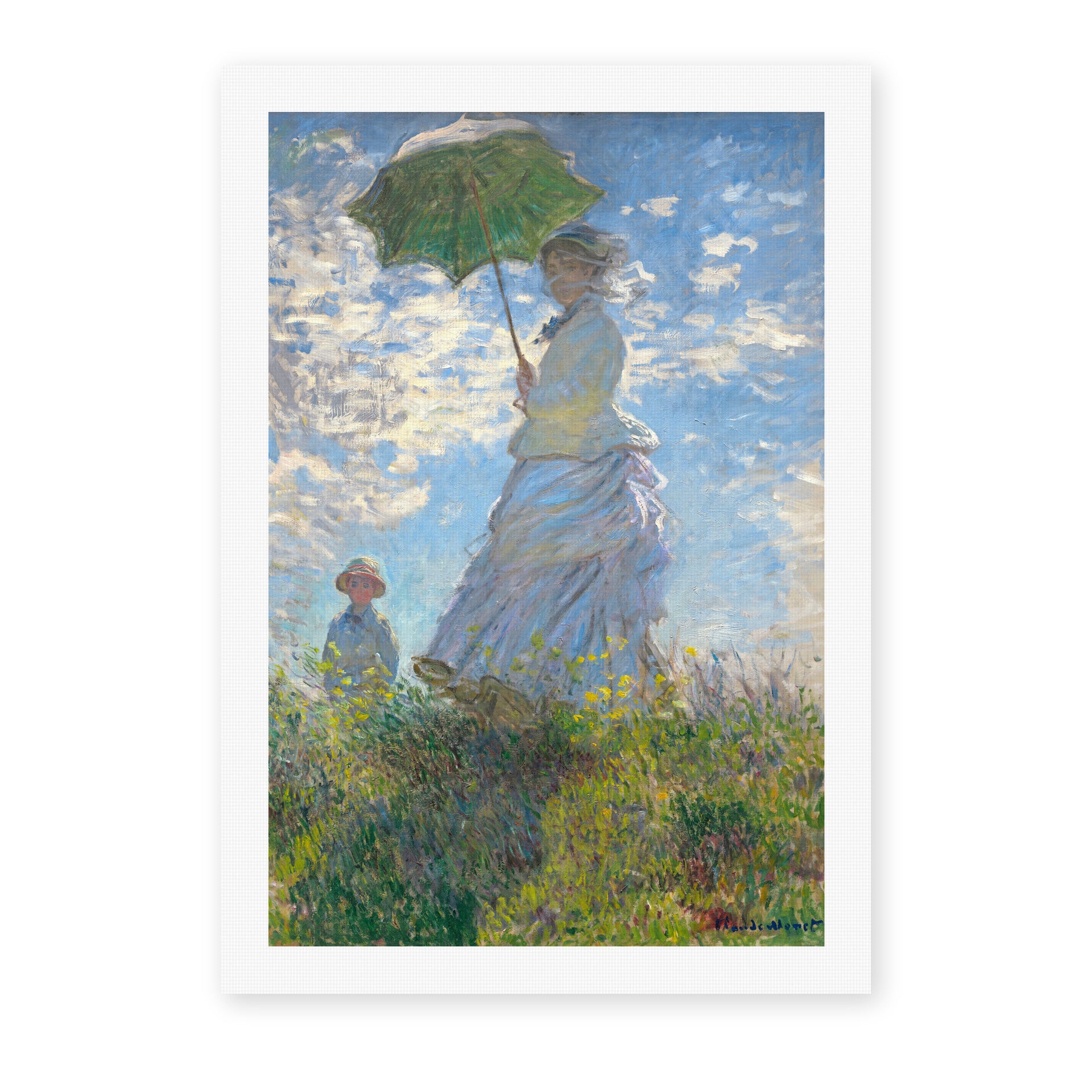 Claude Monet's 'Woman with a Parasol' painting reproduced as a rolled canvas print